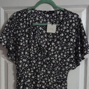Zara Floral Print Blouse in Black and White